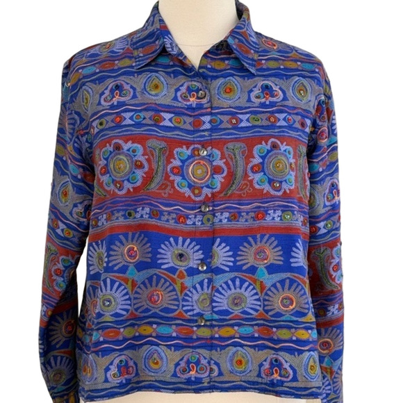 Chico’s Design Tops - Chico’s Silk/Rayon, Beaded Women's Top